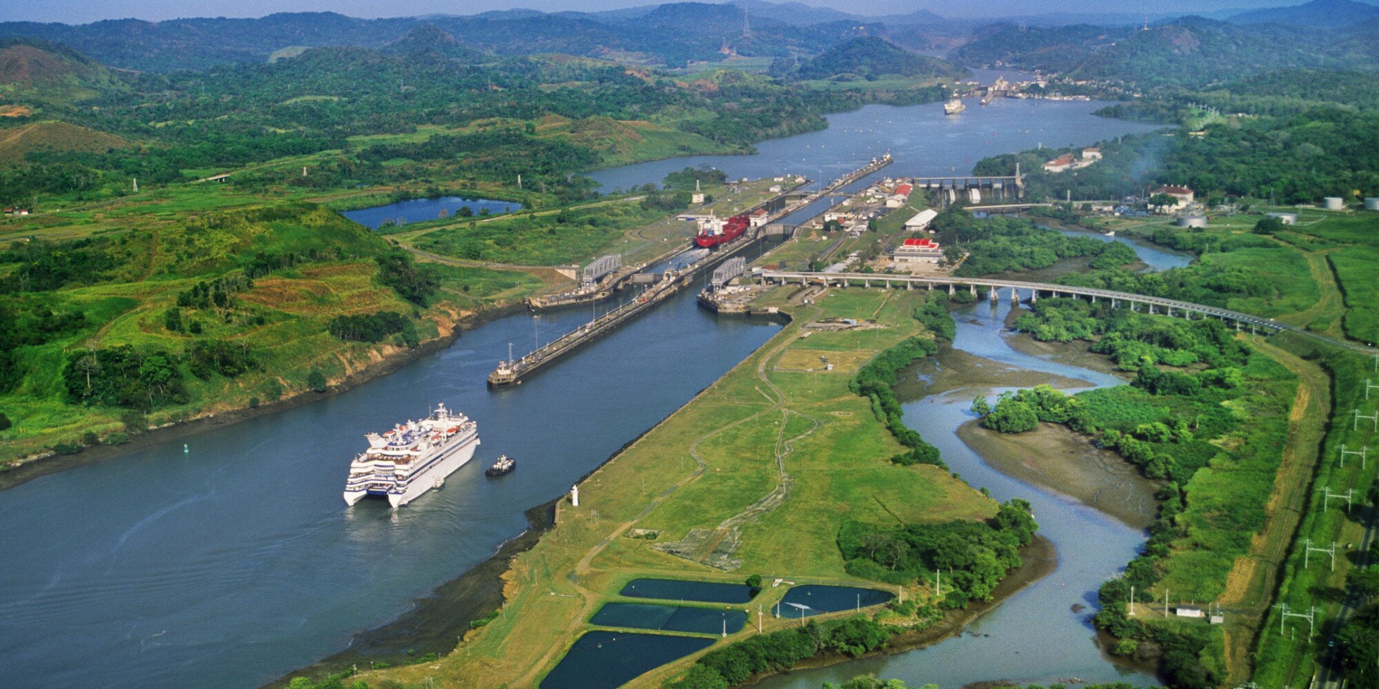 Aerial view of the Panama Canal.