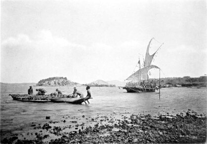Loading a lakatoi around 1885. he lakatoi is a traditional boat used in New Guinea and the signature design element in the stamps of Papua.
