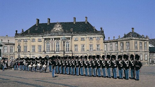 The Amalienborg palace is the winter residence of the Danish royal family in Copenhagen.
