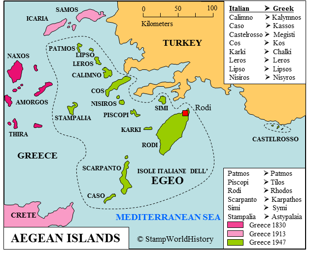 Aegean Islands | Map | StampWorldHistory