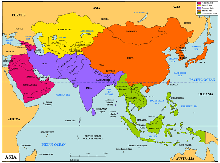 Asia - Modern Asia | Map | StampWorldHistory