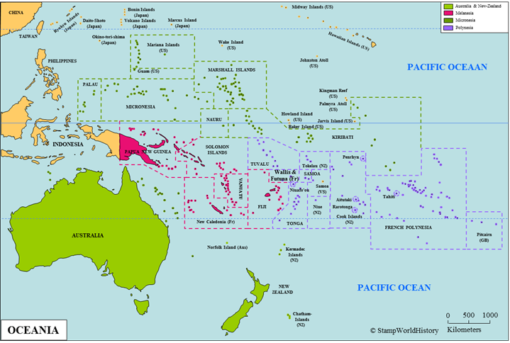 Oceania - Modern Oceania | Map | StampWorldHistory