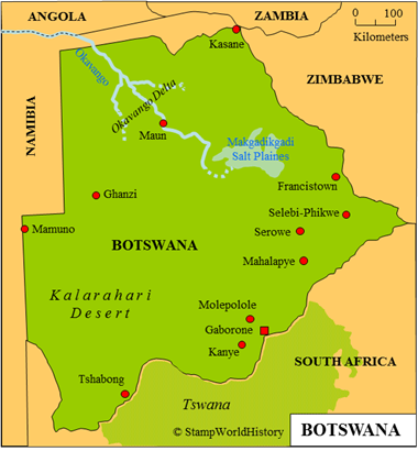 Postal history Botswana Map