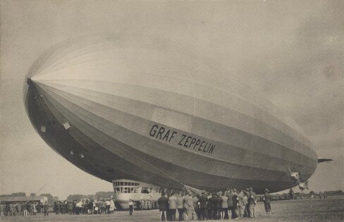The Graf Zeppelin made the first South America flight. The Graf Zeppelin was launched in 1928 and made 590 flights. The Graf Zeppelin was tkane out of commission in 1939. 