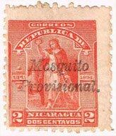 2 centavo vermilion, overprint in black. Image courtesy of the Nicaragua Study Group.