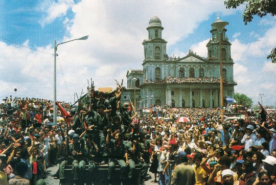 The Sandinistas arrive at the Central Square in Managua after their victory in 1979.