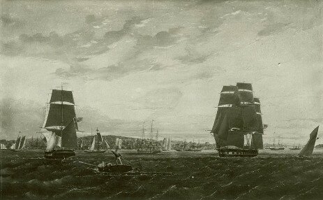 An artist's impression of Halifax harbor in 1850 - a painting by John O'Brien.