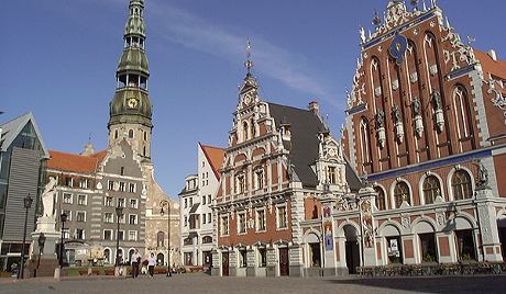 The Main Square in the old town of Riga, the capital of Latvia.